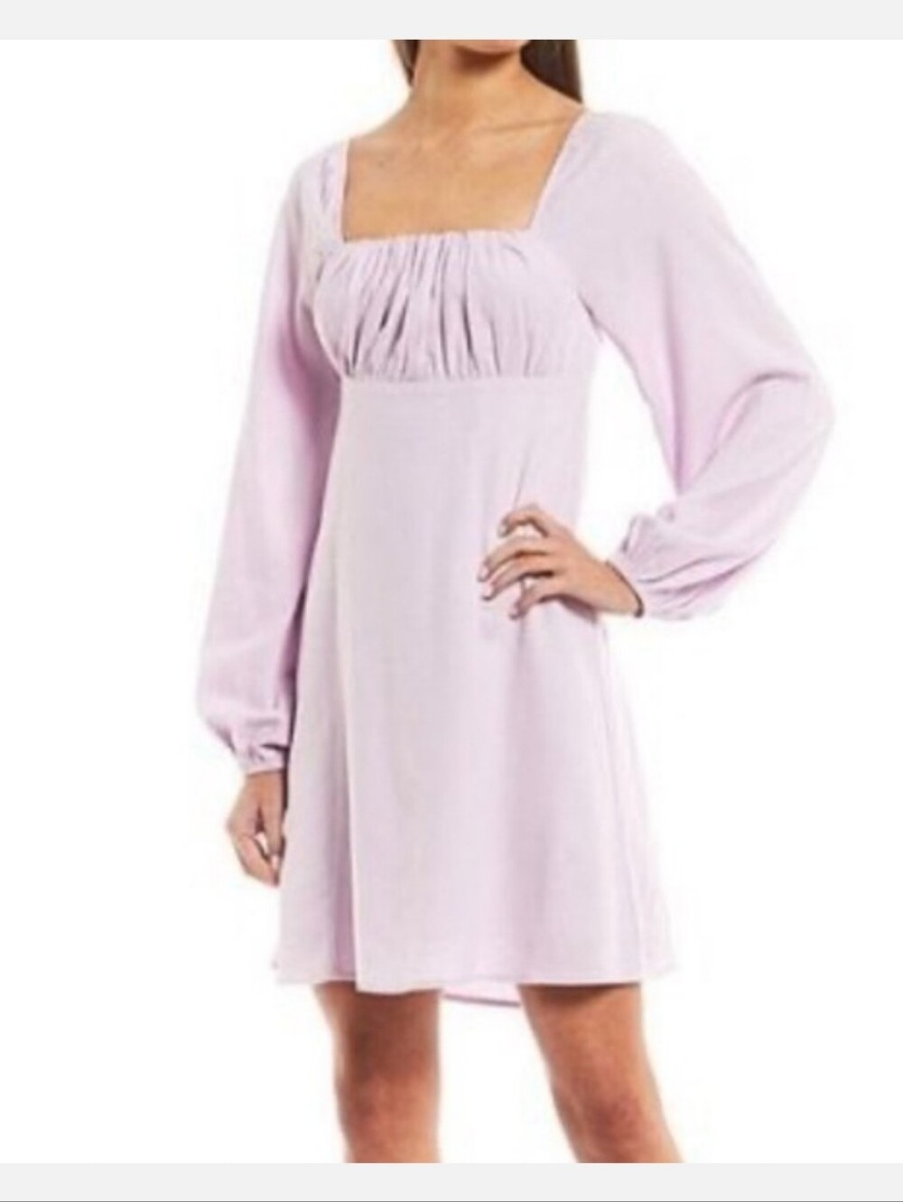 Gianni Bini Lavender Long Sleeve Cottagecore Square Neck Linen Dress Large
